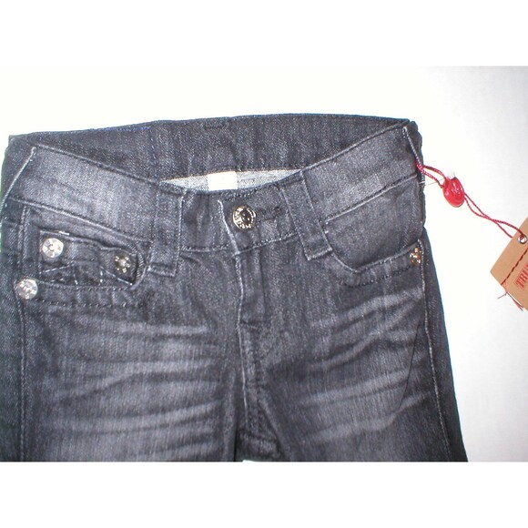 New Girls NWT True Religion Brand Jeans 3 Skinny Black Gray Adjustable Waist - Picture 3 of 4